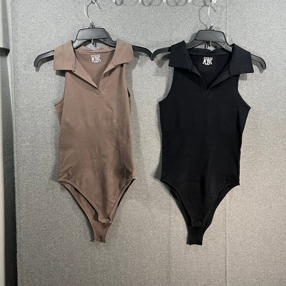 OQQ Women's 2 Piece Body Suite Sleeveless Black/Brown Size M - Picture 1 of 8